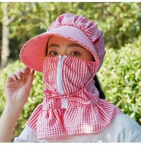 2pcs Anti-spitting sunscreen mask sun hat mouth cover summer riding sun protection sun hat for women 