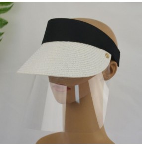 2pcs anti-spray saliva direct splash visor cap with clear face shield for adult summer sunscreen outdoor protective straw sun hat for unisex