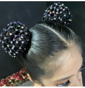 2pcs Ballroom Latin dance competition hair snood for girls kids stage performance hair net with diamond competition performance hair accessories