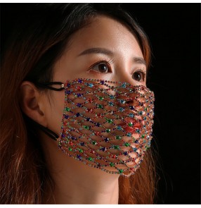 2pcs Bling rainbow gold rhinestones reusable face masks for women photos shooting singers stage performance face masks for female