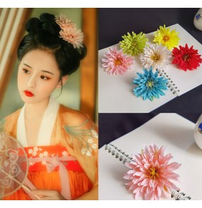 2pcs Chinese Hanfu fairy dress daisy flower hairpin for women girls blue pink chrysanthemum princess cosplay headdress antique flower hair ornament hair accessory