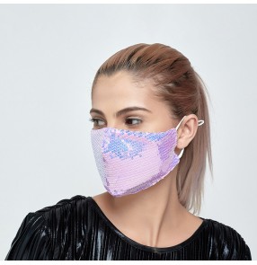 2pcs Cloth sequins reusable face mask fashion purple laser sequined mask dustproof washable adult face mask breathable