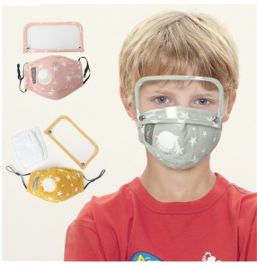 2PCS Cotton reusable face masks for kids dust pm2.5 proof with eye protection shield protective mask for girls boys