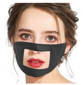 2pcs Cotton visible reusable face mask for unisex lips with clear TPU protection mouth mask for women and men