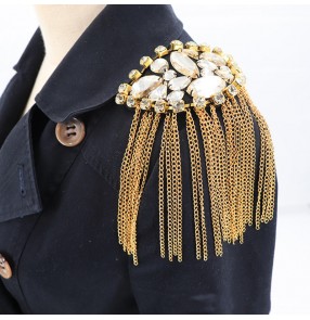 2pcs Fashion punk rock style suit gemstones tassels epaulettes for singer dancers coat blazer exaggerated metal rhinestone brooch fringed epaulettes clothing apparel accessories 