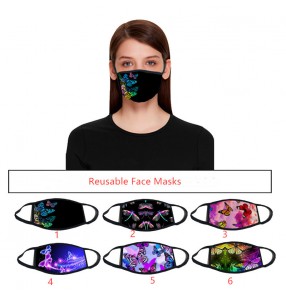 2PCS fashion reusable face masks for women butterfly printed dust proof protective mouth mask for female