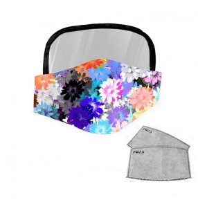 2PCS floral Reusable face masks for unisex full face cover mask with clear eye protection shield protective face mask for women