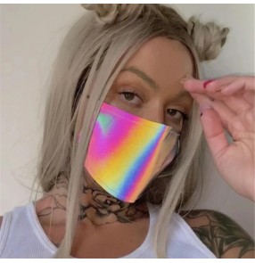 2PCS glitter rainbow shiny reusable face masks for unisex stage performance photos shooting cosplay dance face mask for women