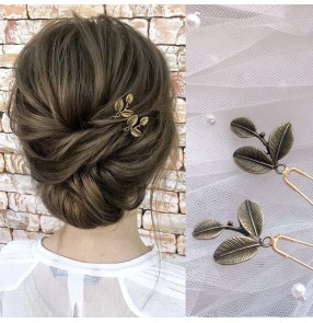 2pcs Korean Bridal photos shooting hair accessories stage performance singers barrette Leaf hairpin U-shaped clip hairpin headdress for women