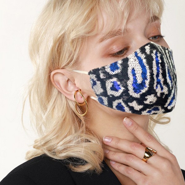 2pcs Leopard Sequins Glitter Reusable Face Masks For Unisex Stage Performance Singers Photos Shooting Face Mask For Women
