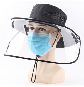 2pcs Men's outdoor anti-spray saliva fisherman's cap with clear face shield dust virus proof protective sun hat for unisex