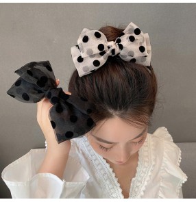 2PCS Organza black bowknot polka dot hairpin for women girls hair rope girl hair ring spring bowknot hair clip for female