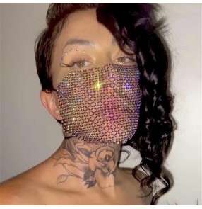 2pcs Removable fishing net rhinestone face mask jewelry for female night club stage performance photos hollow shooting mouth mask