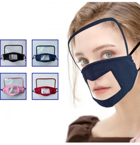 2pcs Reusable cotton face mask with clear TPU anti-fog eye protection shield visible mouth masks protective portable face shield mask for women men