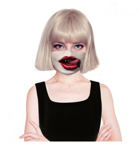 2PCS reusable face mask for unisex red lips pattern funny expression cotton face masks for women and men