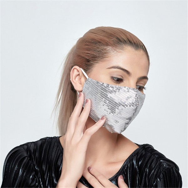 2pcs silver sequins Reusable face masks for unisex fashion glitter ...