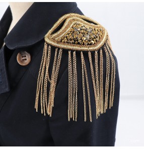 2pcs Singer Performance Suit Exaggerated Metal Rhinestone Tassel Epaulettes Clothing Accessories dress host bridegroom coat Accessories