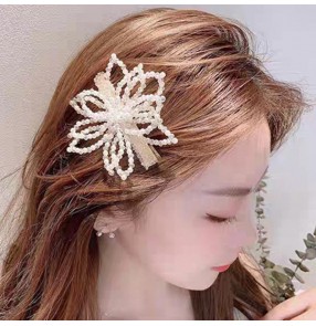 2PCS stage performance Hairpin headdress pearl hairpin flower side clip girl fairy sweet crystal petal bangs clip