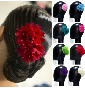 2pcs women girls ballroom paso double dance red yellow blue head flower professional Latin dance accessories flamenco headdress hairpin national standard dance competition hair accessories