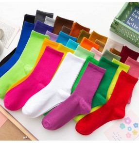 3pairs Colorful color jazz hiphop jazz dance cotton socks for women girls Japanese candy color pile socks women gogo dancers tide color medium tube socks