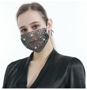 3pcs Fashion black bling Rhinestone Hollow reusable face masks for women Wire Rhinestone Mask photos shooting night club Adult Fashionable Adjustable face Mask