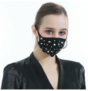 3PCS Fashion bling diamond reusable face masks for women photos video shooting stage performance dance face mask for female