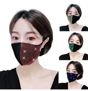 3pcs Fashion reusable face masks for women party performance bling rhinestones mask for female
