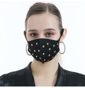 3PCS gold rivet pattern reusable face masks for women fashion night club stage performance photos video shooting face masks for female