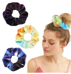 3pcs Gradient velvet rainbow blue purple star hair tie for women girls hair rope elastic large hairband for bun ponytail