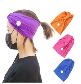 3PCS Nursing ear saver wearing face mask Headband turban sports yoga knitted sweat-absorbent hair band with button 