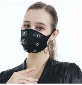 3PCS pu leather hole pattern black reusable face masks for unisex night club stage performance photos shooting face masks for unisex