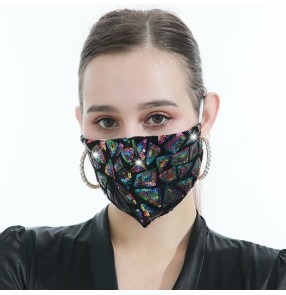 3PCS rainbow gold sequins glitter fashion reusable face masks for women stage performance night club dance adjustable ear loop face masks for unisex 