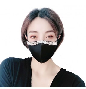 3pcs Reusable face masks for women fashion bling rhinestones pole dance jazz performance video shooting mouth masks for female