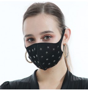 3PCS reusable face masks for women fashion bling stars pattern pole dance stage performance face masks for female