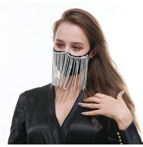 3pcs rhinestones tassels bling reusable face mask for female belly dance stage performance veil mask photos shooting masquerade face mask