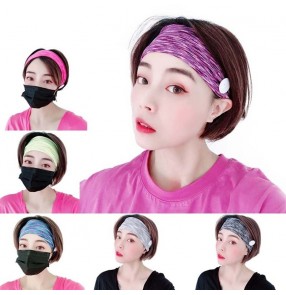 3PCS Sports yoga running outdoor cycling sweat absorb head band with button for women ear saving wearing mask elastic hair band 