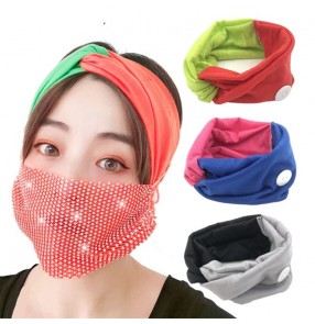 3PCS women Yoga outdoor sports gyms fitness elastic headband with button ear saving wearing mask cycling running tuban hair band
