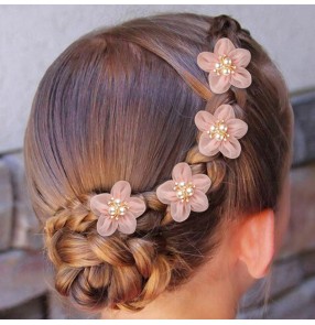 4pcs Child little girl with curly hair Hairpin princess stage peformance flowers fairy barrette braided hair headdress for kids