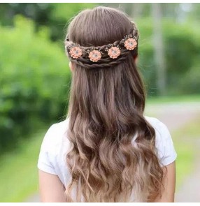 4pcs Children girls hair accessories princess fairy dresses barrette beaded fabric flower hair buckle Pan hairpin flower girls party dress accessories side clip