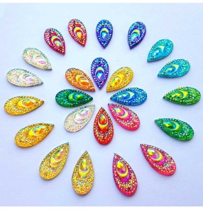 50pcs 10x20mm multi-color hand-stitched flat bottom Dance wedding dress bling rhinestones 2-hole drop-shaped diamond jewelry bag clothing accessories