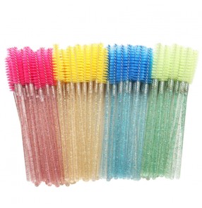 50pcs Disposable Nylon Eyelash Brush with Crystal Rod Portable pointed bentable beauty makeup tool Eyelash extension comb