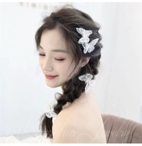 5pcs performance bridal Embroidered butterfly hair clip girl Mori style side clip bridal bangs photos shooting bride headdress