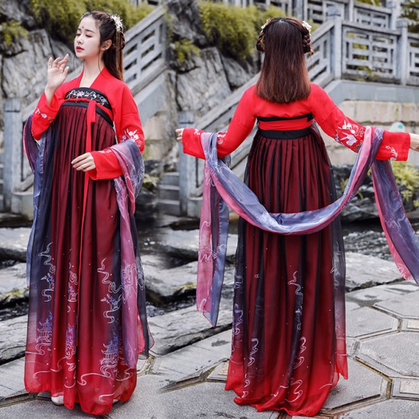 Hanfu Women's chinese folk dance costumes red colored empress princess...