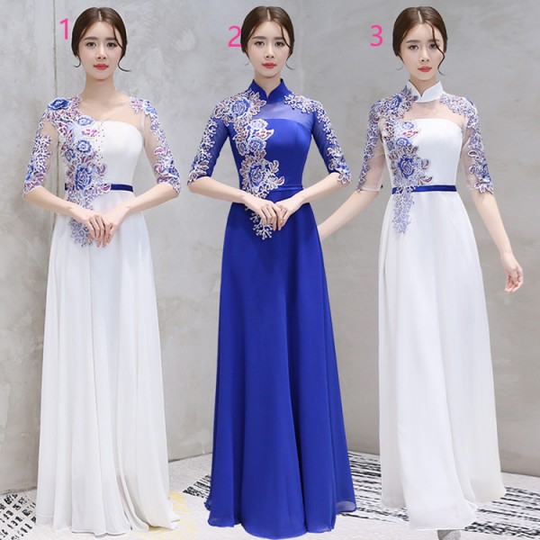 royal blue and white traditional dresses