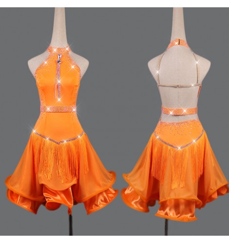Latin Dance Dresses : Custom size orange stones girls women competition ...
