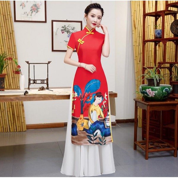 Traditional Chinese Women's Dresses : Chinese dress yellow red chinese ...