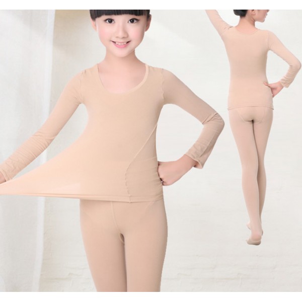 Kids skin color ballet dance underwear for girls long sleeves