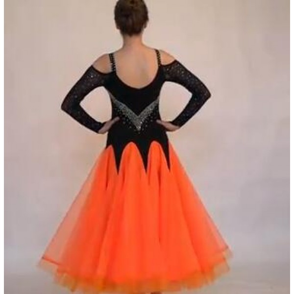 Ballroom dancing dresses for women girls black and orange patchwork ...