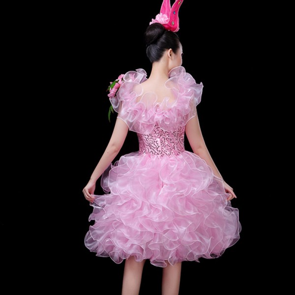 Women's girls pink sequin modern jazz dance dress choir dresses singers ...