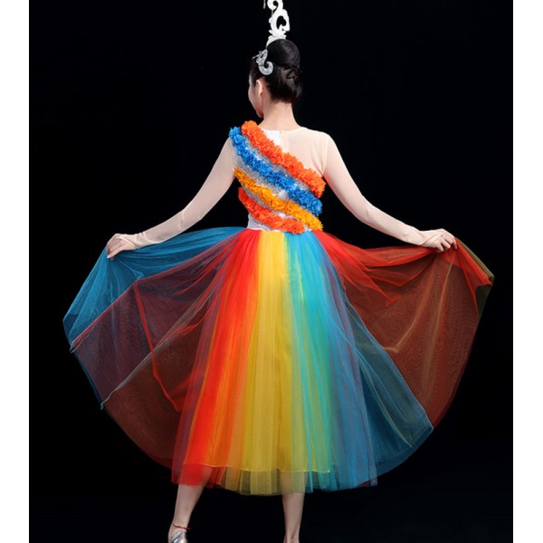 Women's rainbow modern dance singer jazz dance dress choir dresses ...